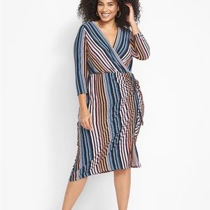 Striped Side-Ruched Midi Dress